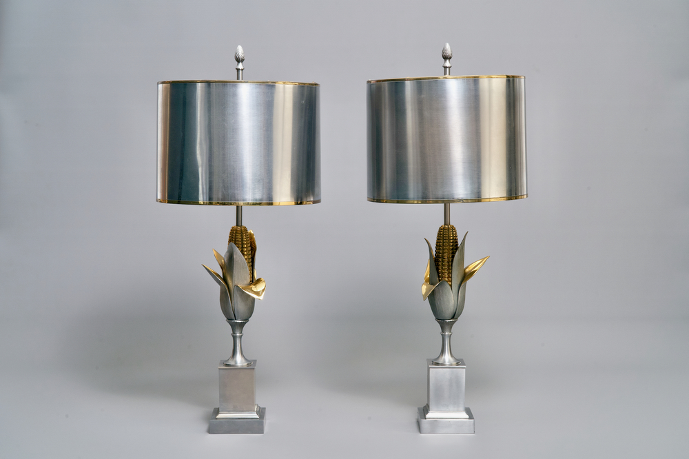 A pair of large signed Maison Charles corn lamps, ca. 1960